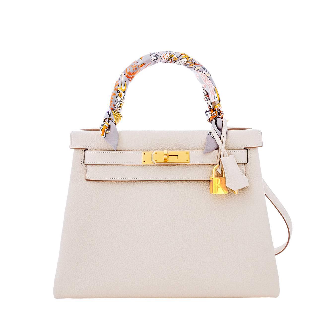 Hermes Craie 28cm Chalk Togo Kelly Gold GHW Shoulder Bag Classic ...  