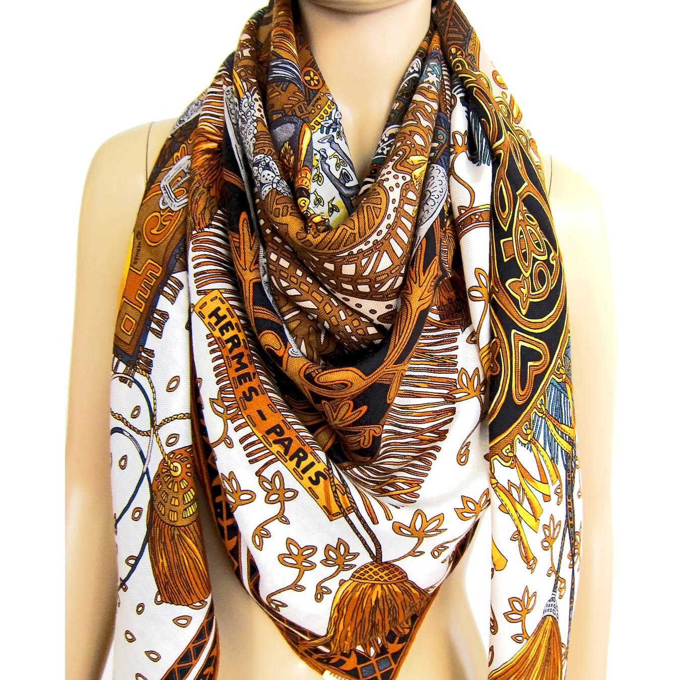 Hermes Cavaliers du Caucase Cashmere Silk Shawl Scarf GM New Classic Unisex 2