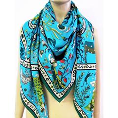 Hermes Turquoise Vert Peuple Du Vent Cashmere Silk GM Shawl Scarf Superb Rare