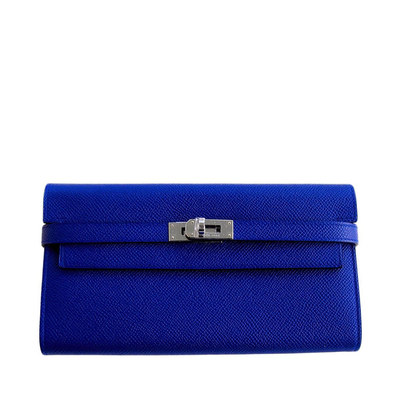 Hermes Blue Electric Epsom Kelly Long Wallet PHW Adore 1