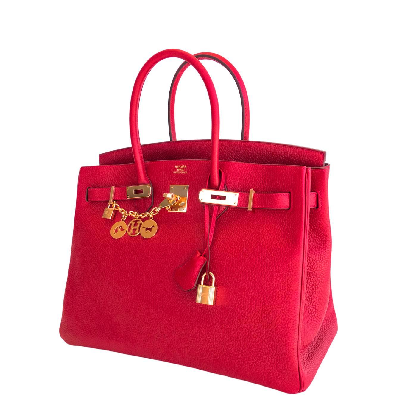 Hermes Rouge Casaque Lipstick Red 35cm Birkin Gold GHW Gorgeous In New Condition In New York, NY