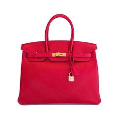 Hermes Rouge Casaque Lipstick Red 35cm Birkin Gold GHW Gorgeous