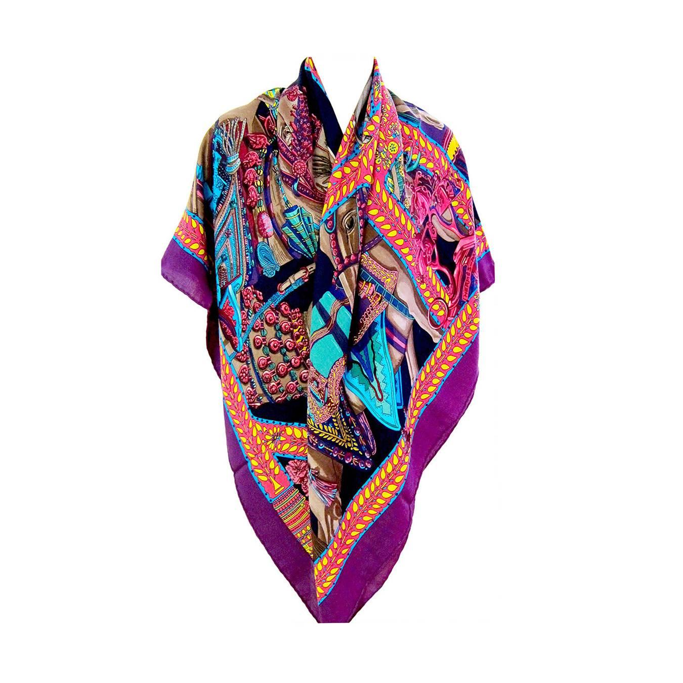 Hermes La Danse Du Cheval Marwari Cashmere Silk GM Shawl Grail