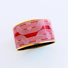 Hermes Circuit 24 Faubourg Rouge Amarante White Enamel Bracelet XL 70 So Chic