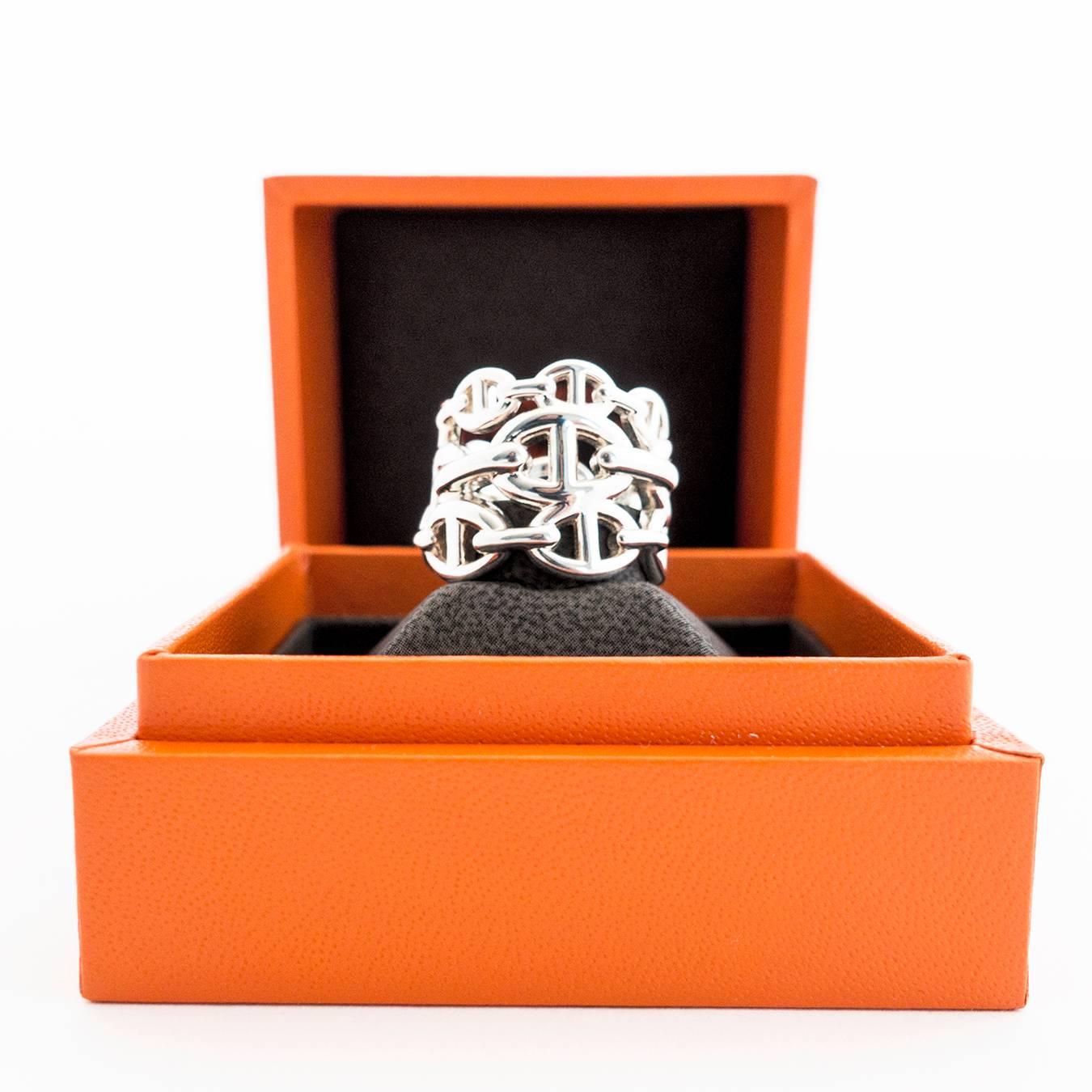 Hermes Chaine d'Ancre Enchainee GM Solid Silver Ring 52 fits 53 Beauty In New Condition In New York, NY
