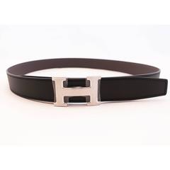 Hermes Etain Grey Black Reversible Constance Silver Belt Kit 32mm 90cm Classic