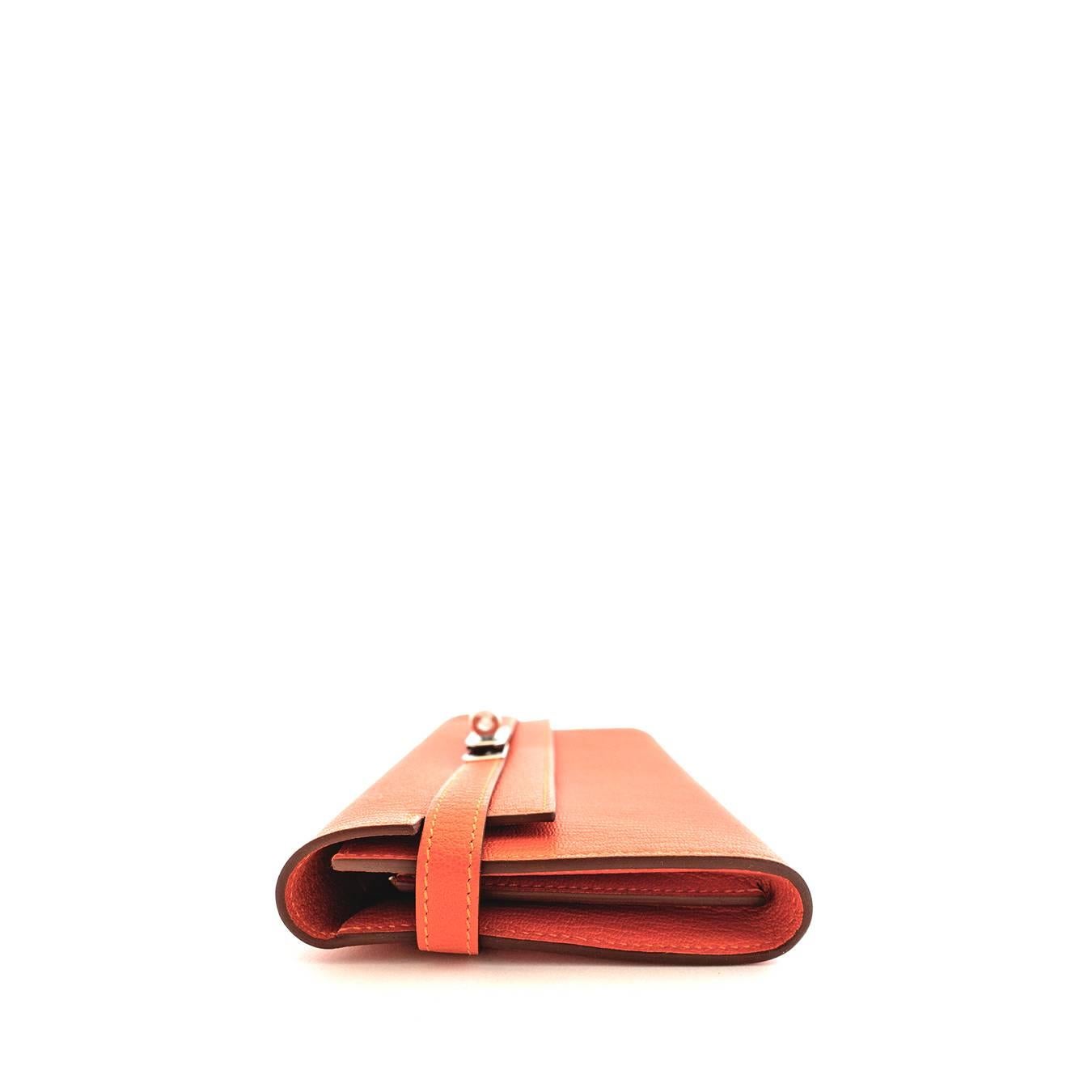 Hermes Feu Orange Kelly Wallet Chevre Palladium PHW Clutch Bag Iconic 3