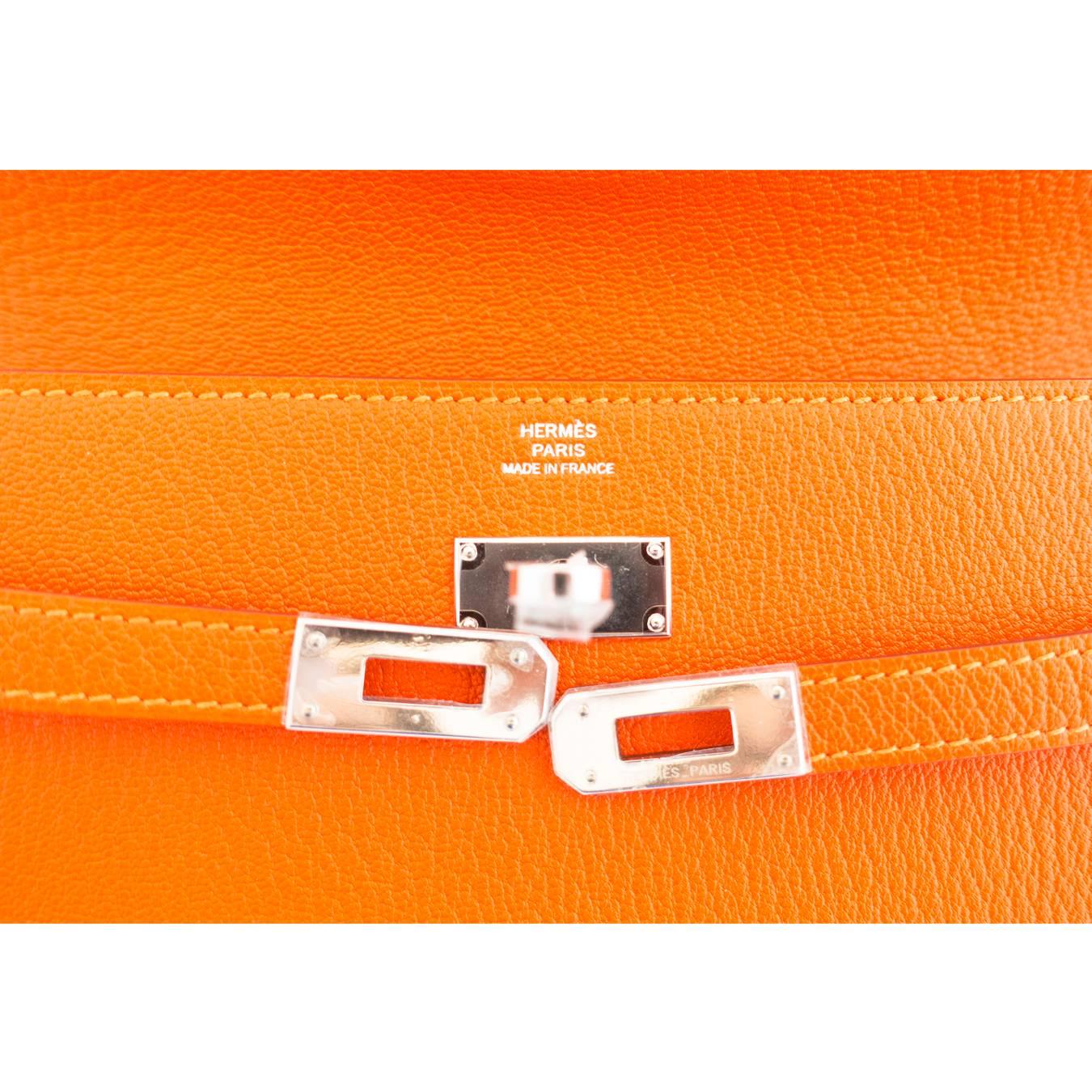 Hermes Feu Orange Kelly Wallet Chevre Palladium PHW Clutch Bag Iconic 1