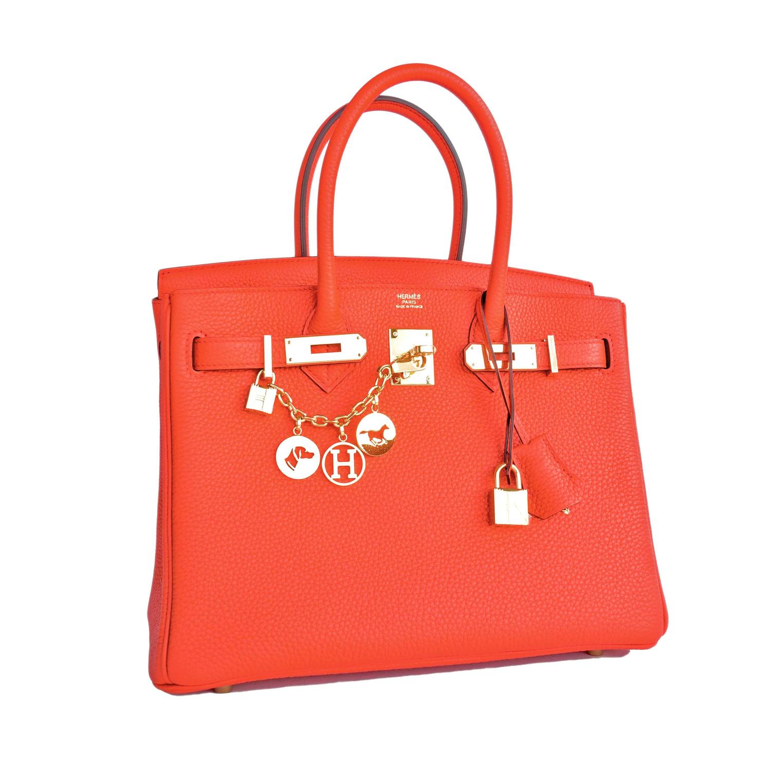 Hermes Orange Poppy 30cm Birkin Gold GHW Satchel Tote Bag Gorgeous ...  