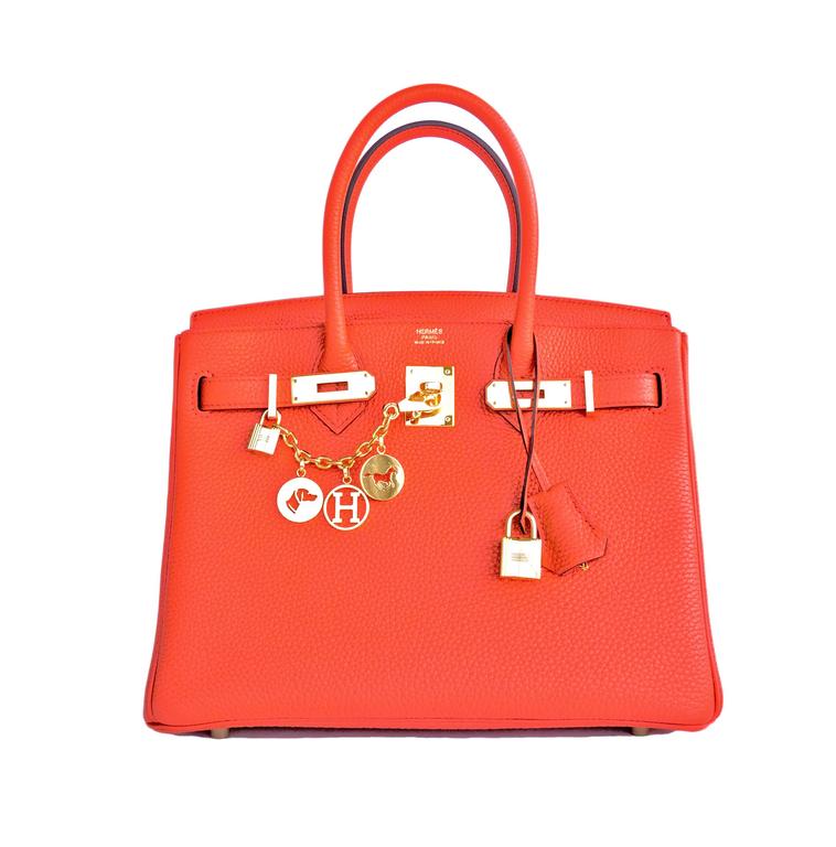 Hermes Orange Poppy 30cm Birkin Gold GHW Satchel Tote Bag Gorgeous at ...