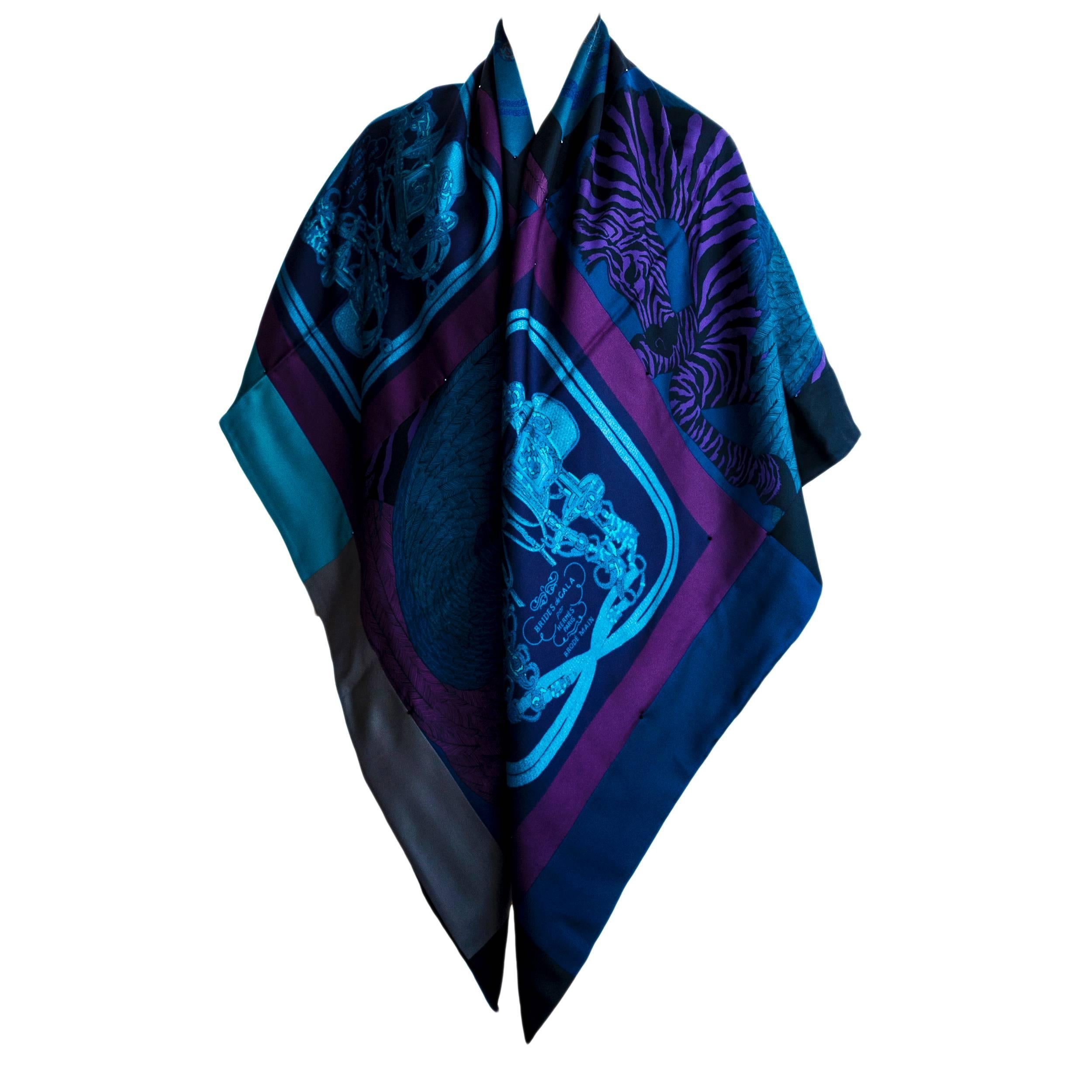 Hermes Exceptional Beaded Brides de Gala Reversible Silk Cashmere Scarf Shawl