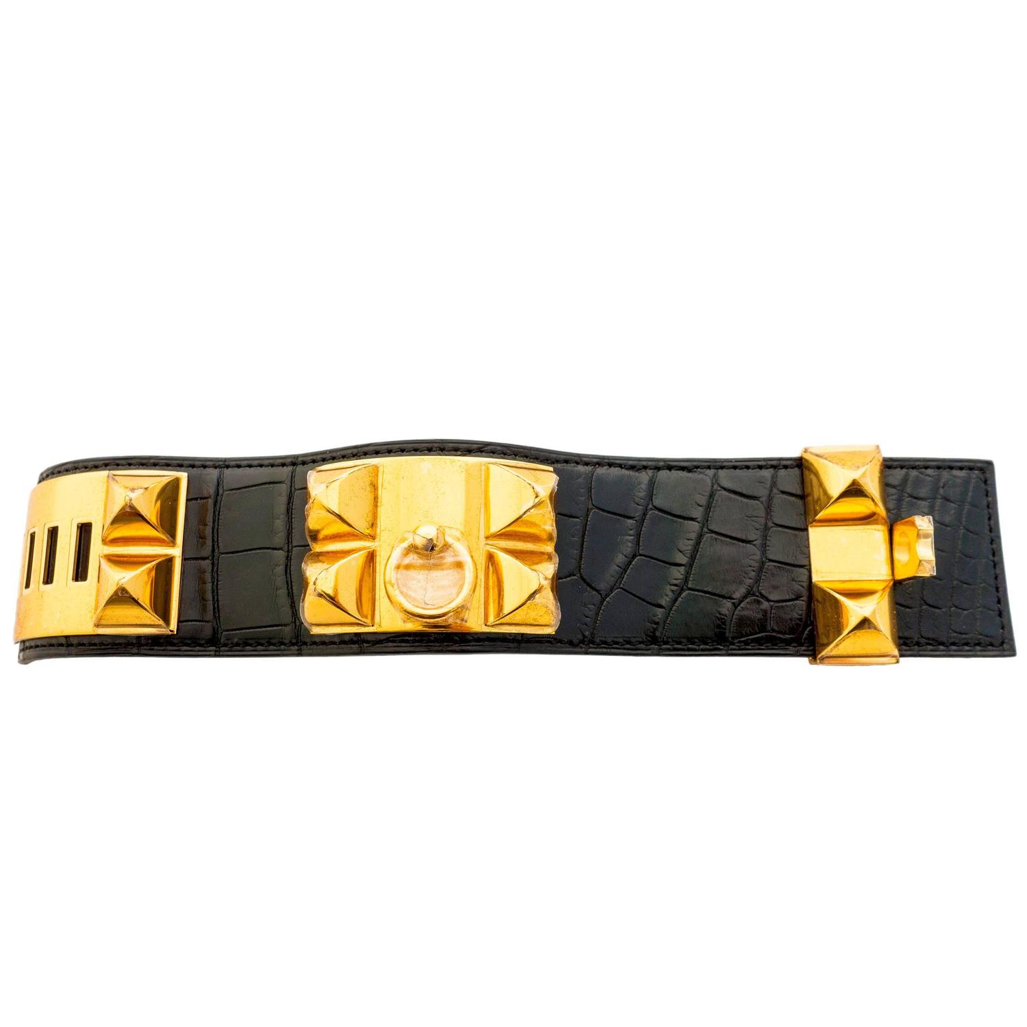 Hermes Matte Black Unisex Crocodile Croc Gator CDC Collier de ...  
