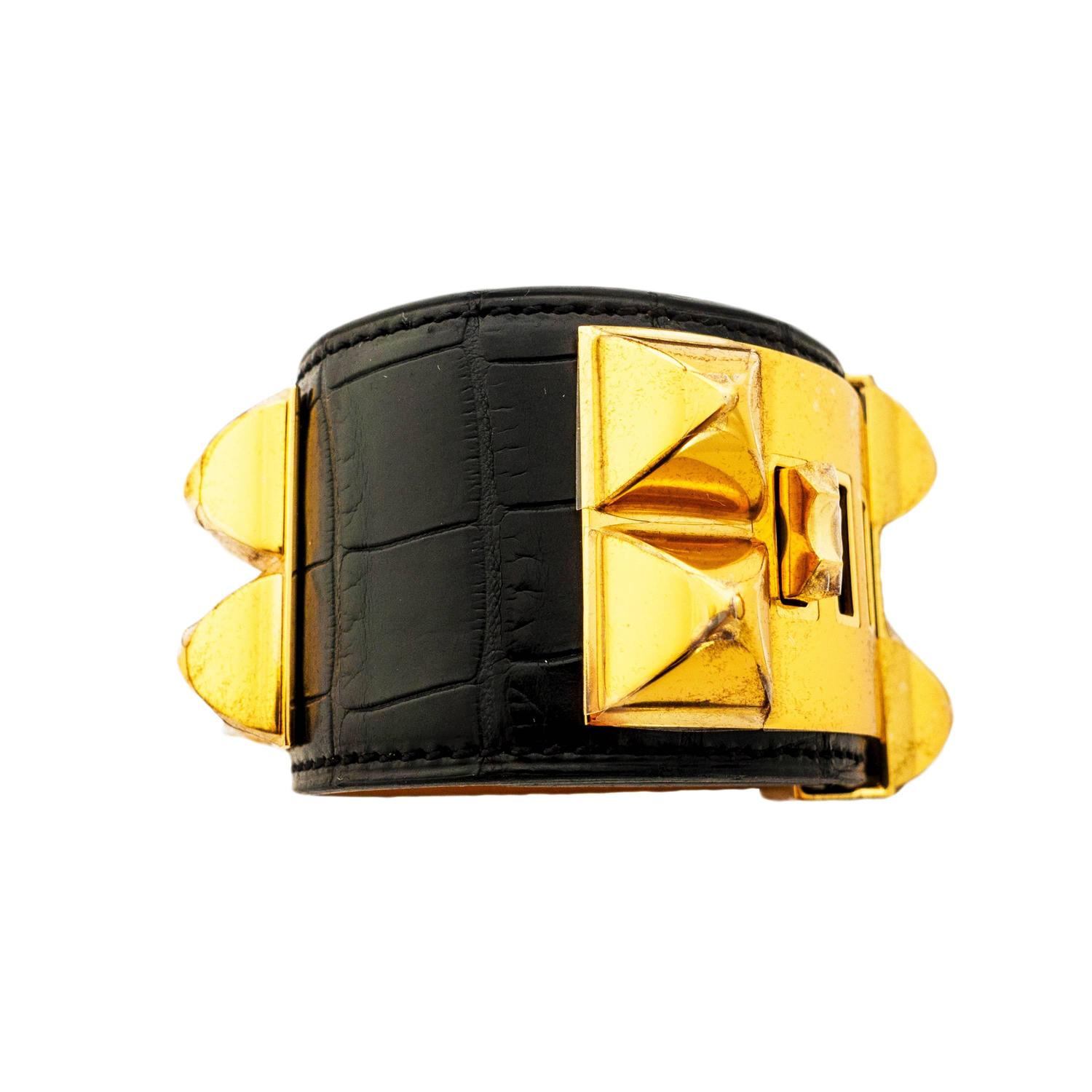 hermes matte black crocodile gator phw collier de chien cdc