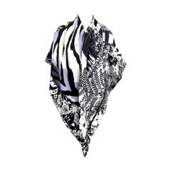 Hermes Tyger Tyger Black White Cashmere Silk Shawl Scarf GM