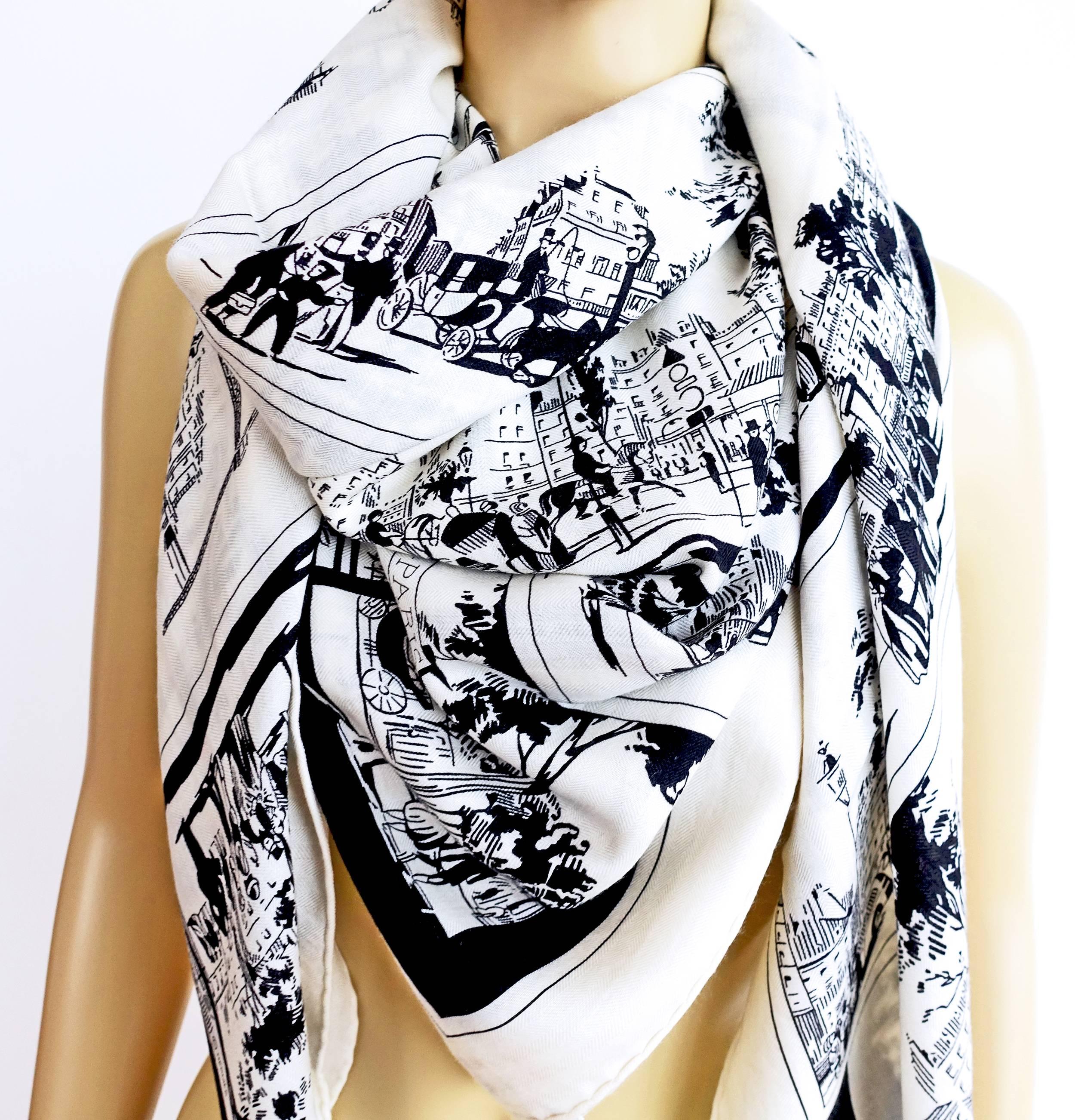Store fresh. Pristine condition. 
Perfect gift- comes full set with signature orange Hermes box and ribbon
Hands down the most elusive cashmere shawl of Fall/Winter 2015
A masterpiece executed in a sublime white and black coloration
Designed by