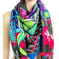 Hermes Flamingo Party Cashmere Silk GM Shawl 140cm