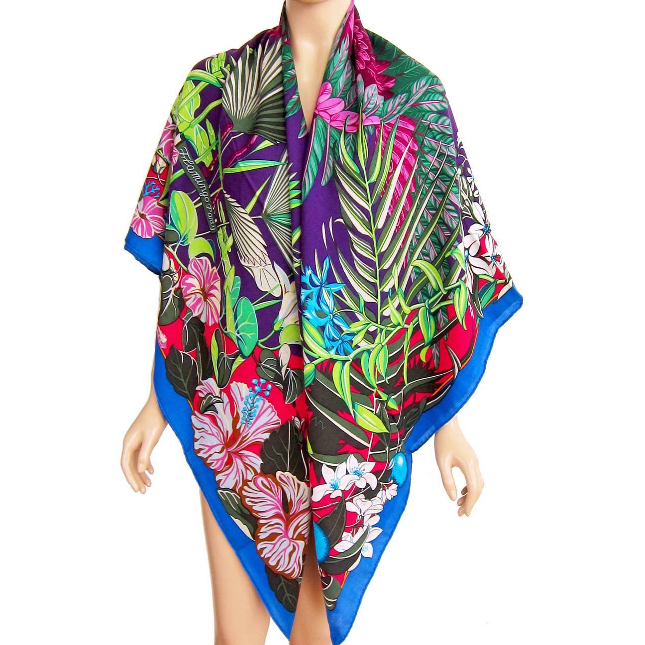 Hermes Flamingo Party Cashmere Silk GM Shawl 140cm 5