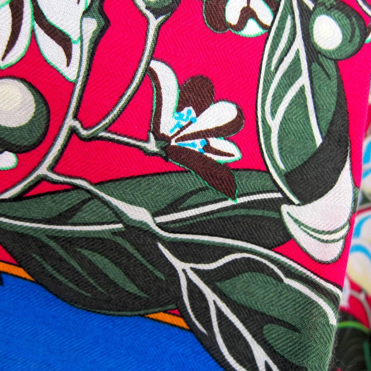 Hermes Flamingo Party Cashmere Silk GM Shawl 140cm 3