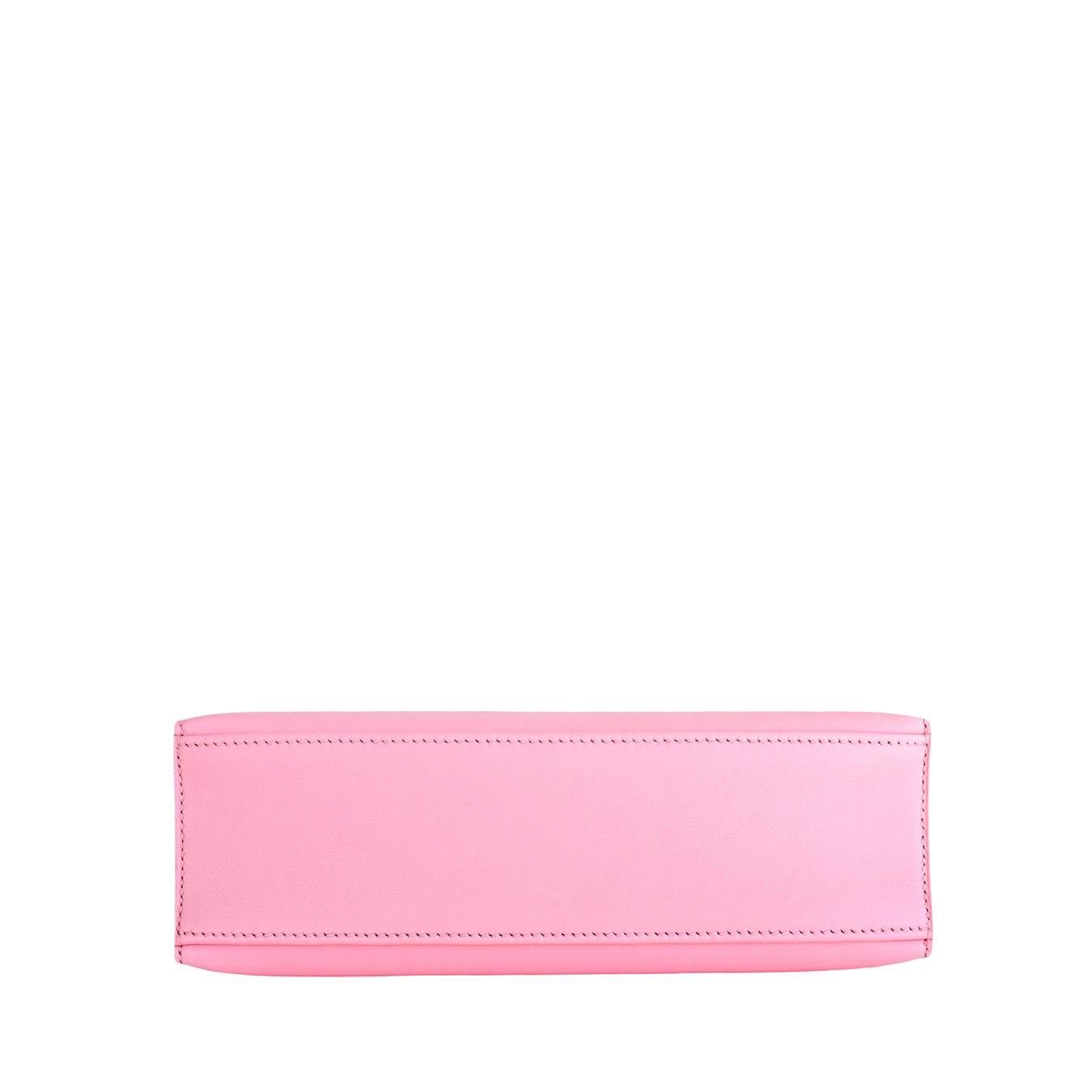 Pink Hermes Rose Sakura Kelly Pochette Cut Clutch Bag Swift Palladium