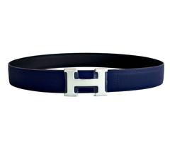 Hermes Blue Sapphire Black Reversible Unisex Constance Belt Kit Silver 32mm 85cm