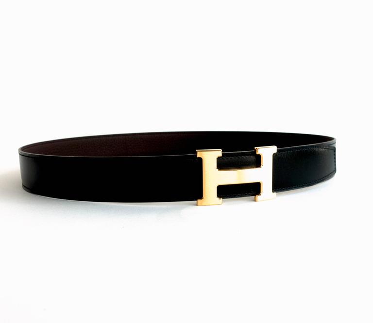 black hermes belt with gold buckle