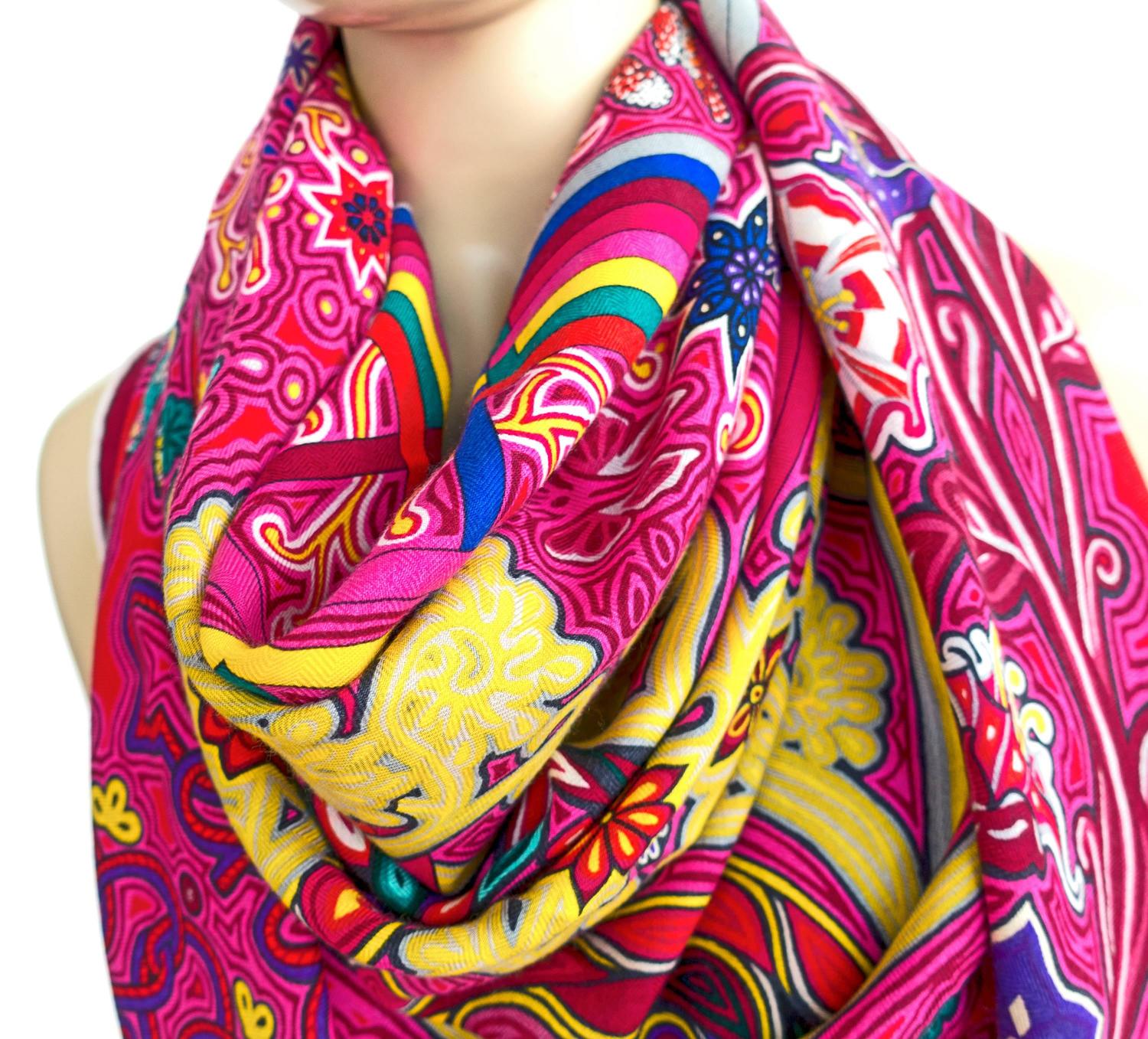 Hermes L\u0026#39;Arbre du Vent Cashmere Silk Shawl Scarf GM 140cm Fabulous ...  