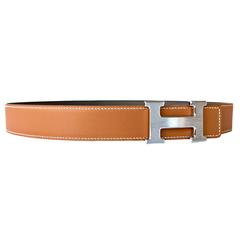 Hermes Etain Grey Natural Reversible Constance H Silver Buckle Belt Kit 32mm 85c