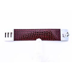 Hermes Shiny Bourgogne Alligator Gator Crocodile Croc Kelly Dog Leather Cuff