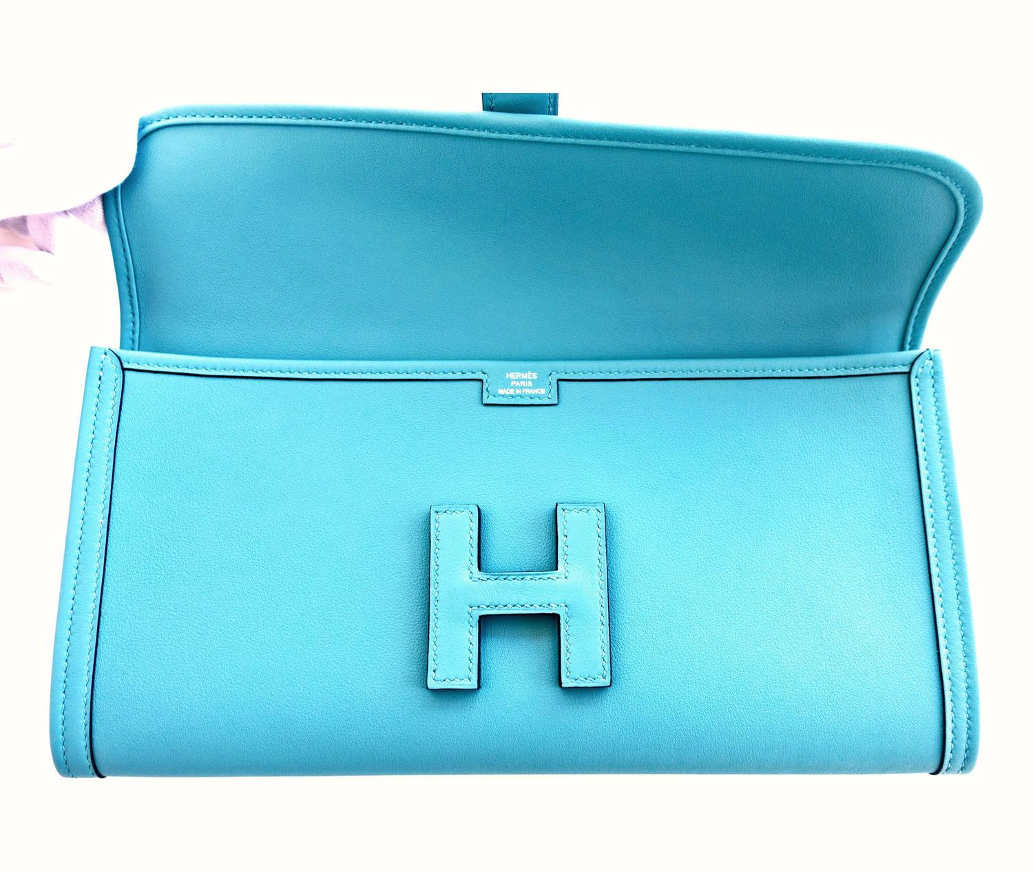 Hermes Blue Saint Cyr Jige Elan Clutch Bag Robin Egg Blue Charming ...  