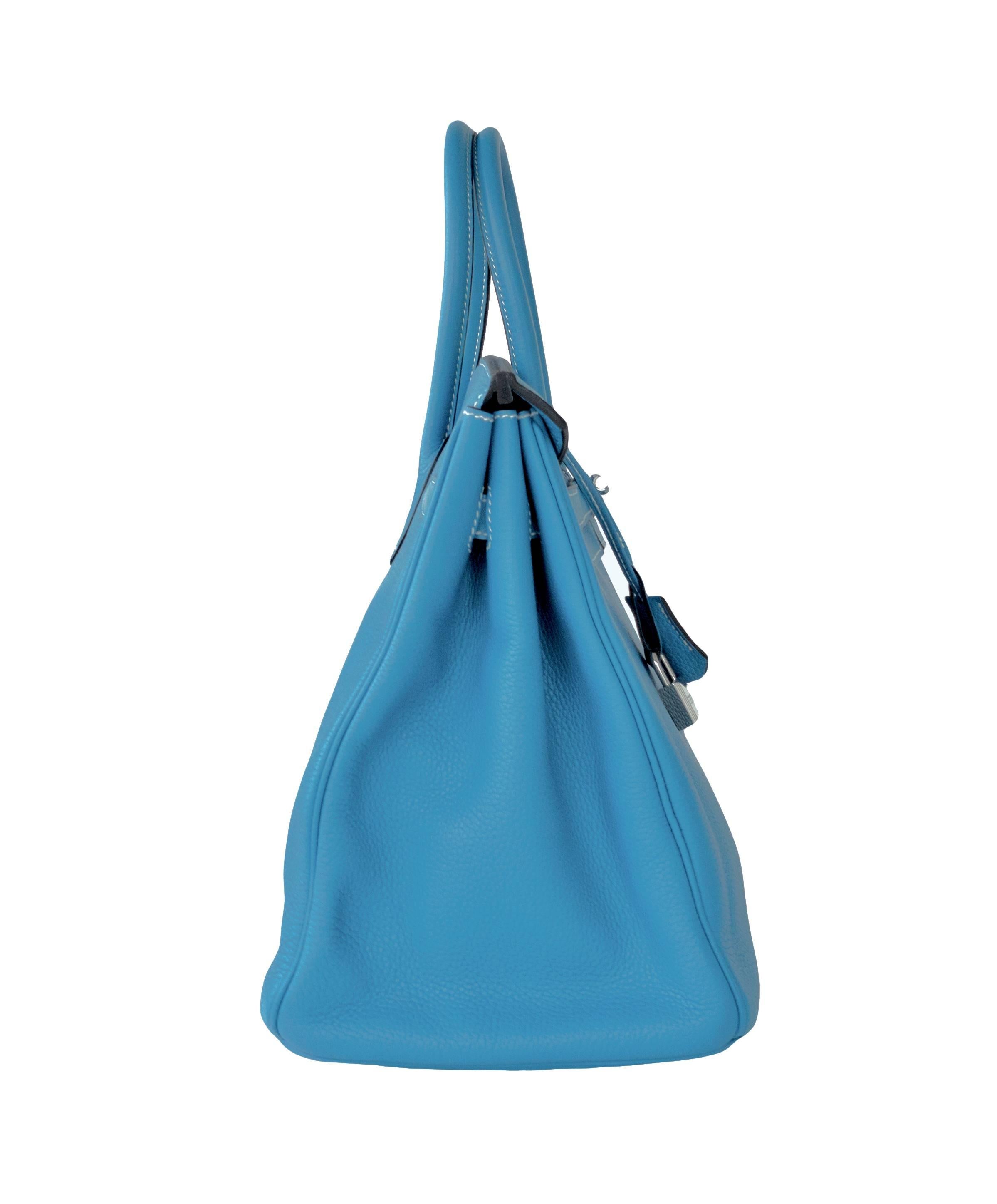 FLASH SALE!  Hermes Blue Jean 35cm Birkin Leather Palladium Bag Summer 1
