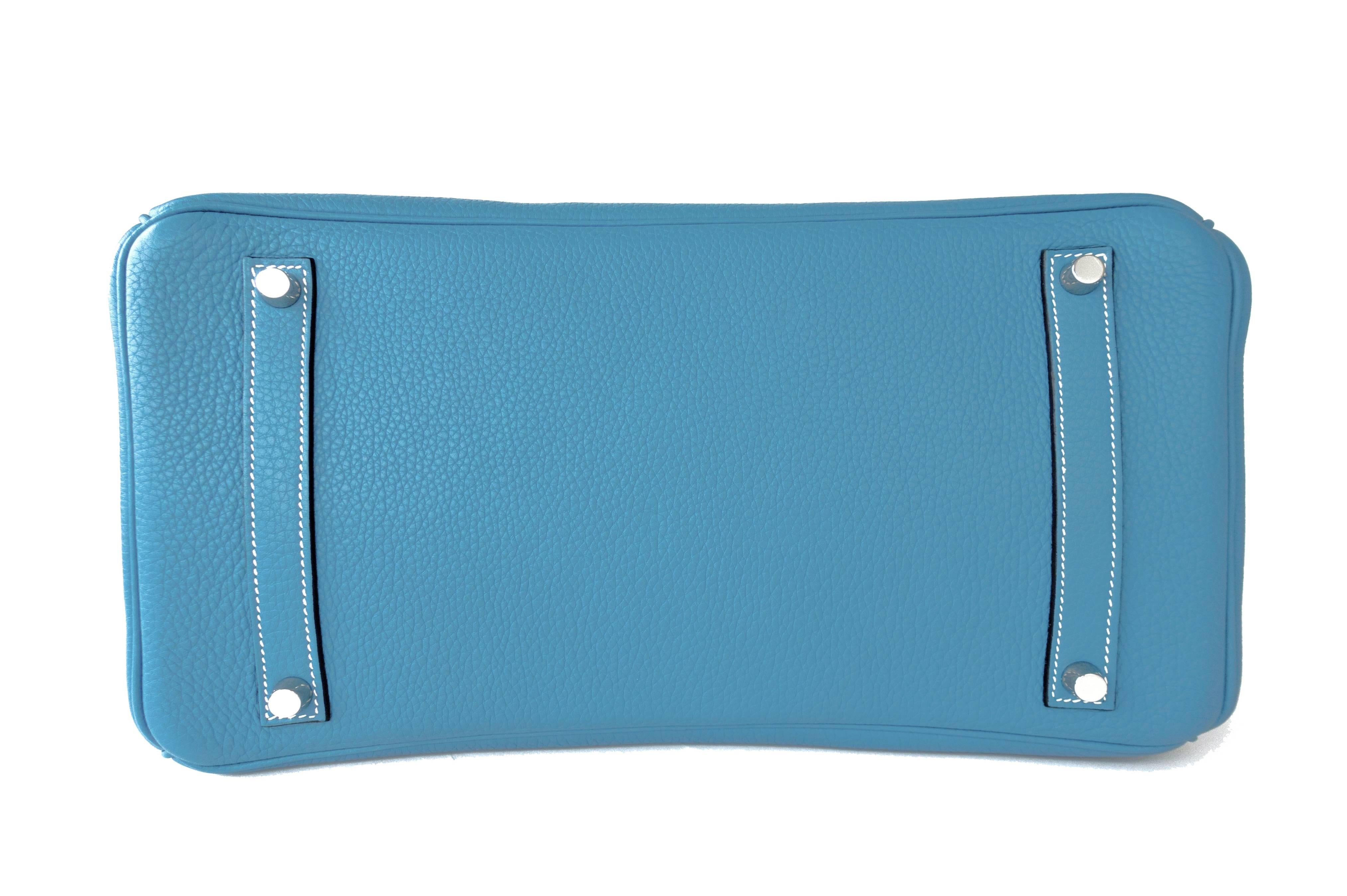Women's or Men's FLASH SALE!  Hermes Blue Jean 35cm Birkin Leather Palladium Bag Summer