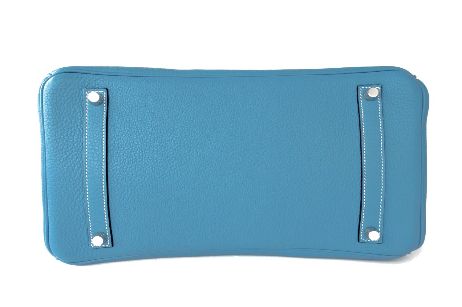 Hermes Blue Jean 35cm Birkin Leather Palladium Tote Satchel Chic ...  