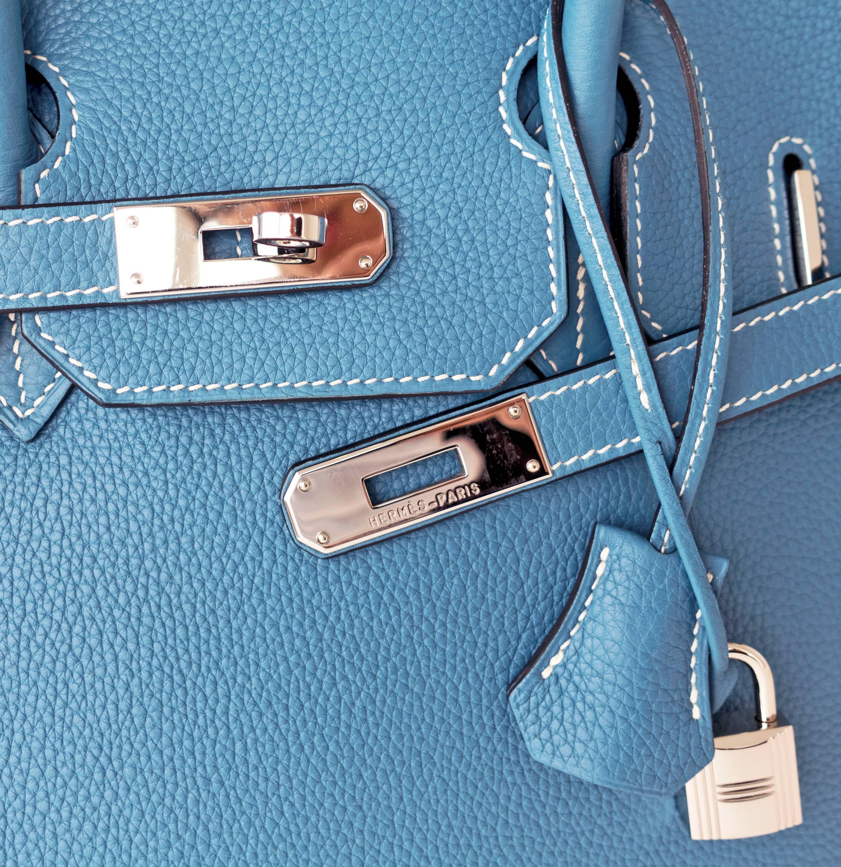 FLASH SALE!  Hermes Blue Jean 35cm Birkin Leather Palladium Bag Summer 4