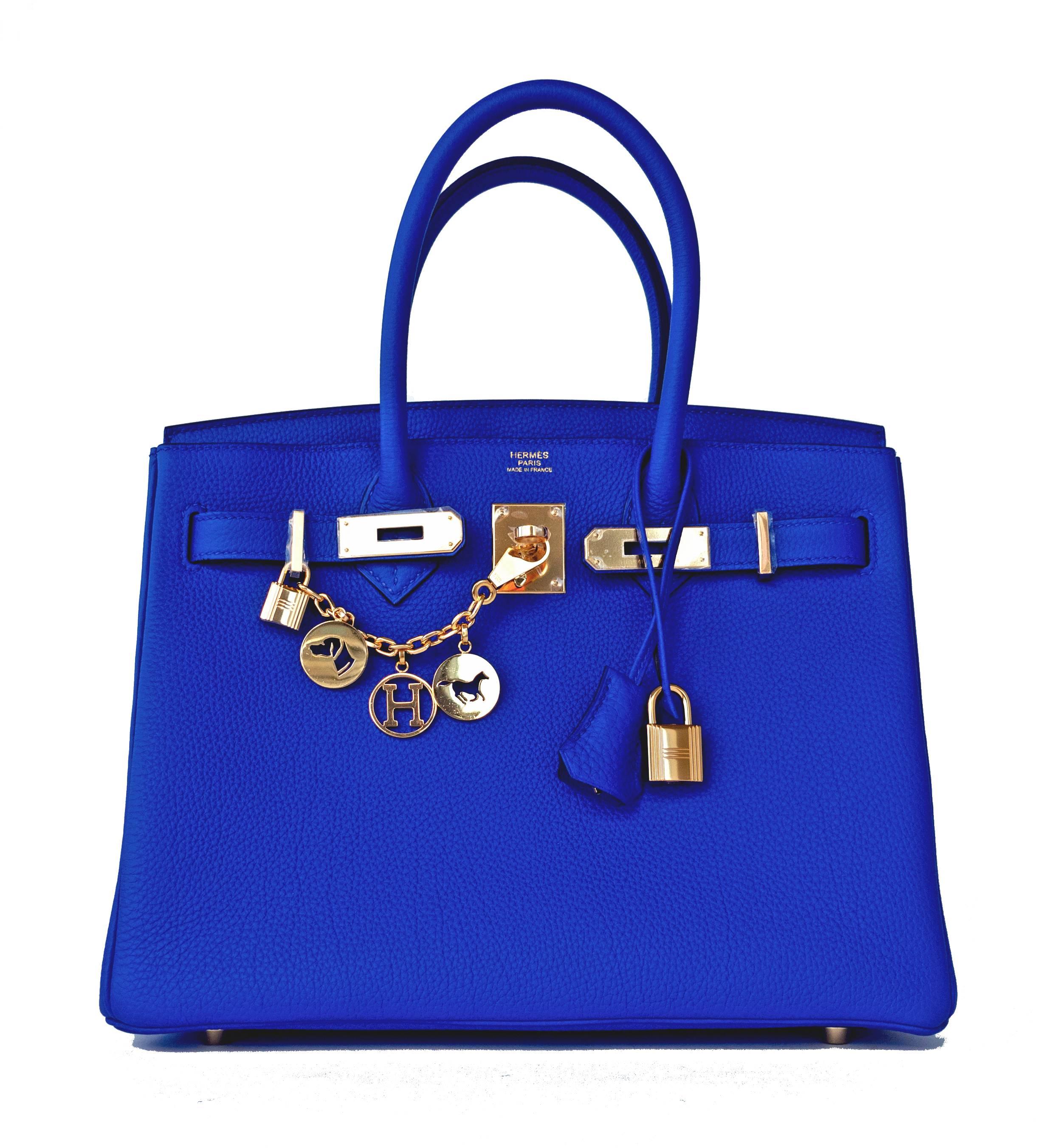Hermes Blue Electric 30cm Togo Birkin Gold GHW Satchel Bag Spectacular 4