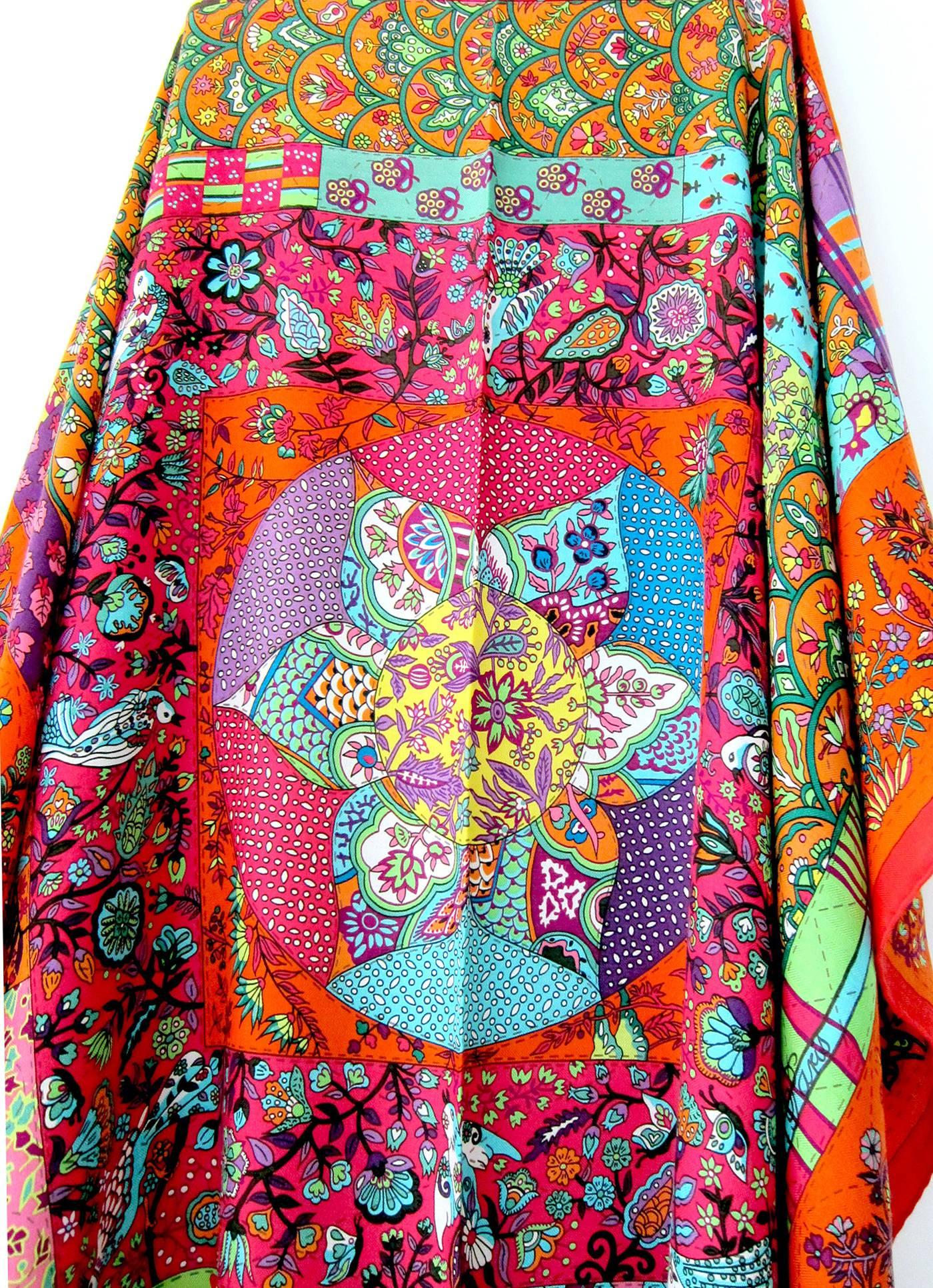Hermes Pique Fleuri de Provence Cashmere Silk Shawl Rouge Orange Turquoise Scarf
Store fresh.  Pristine condition.
Perfect gift!  Comes with signature Hermes box.
Sold out of stores for a long time.
Simply gorgeous!
Final sale.
Giant GM square