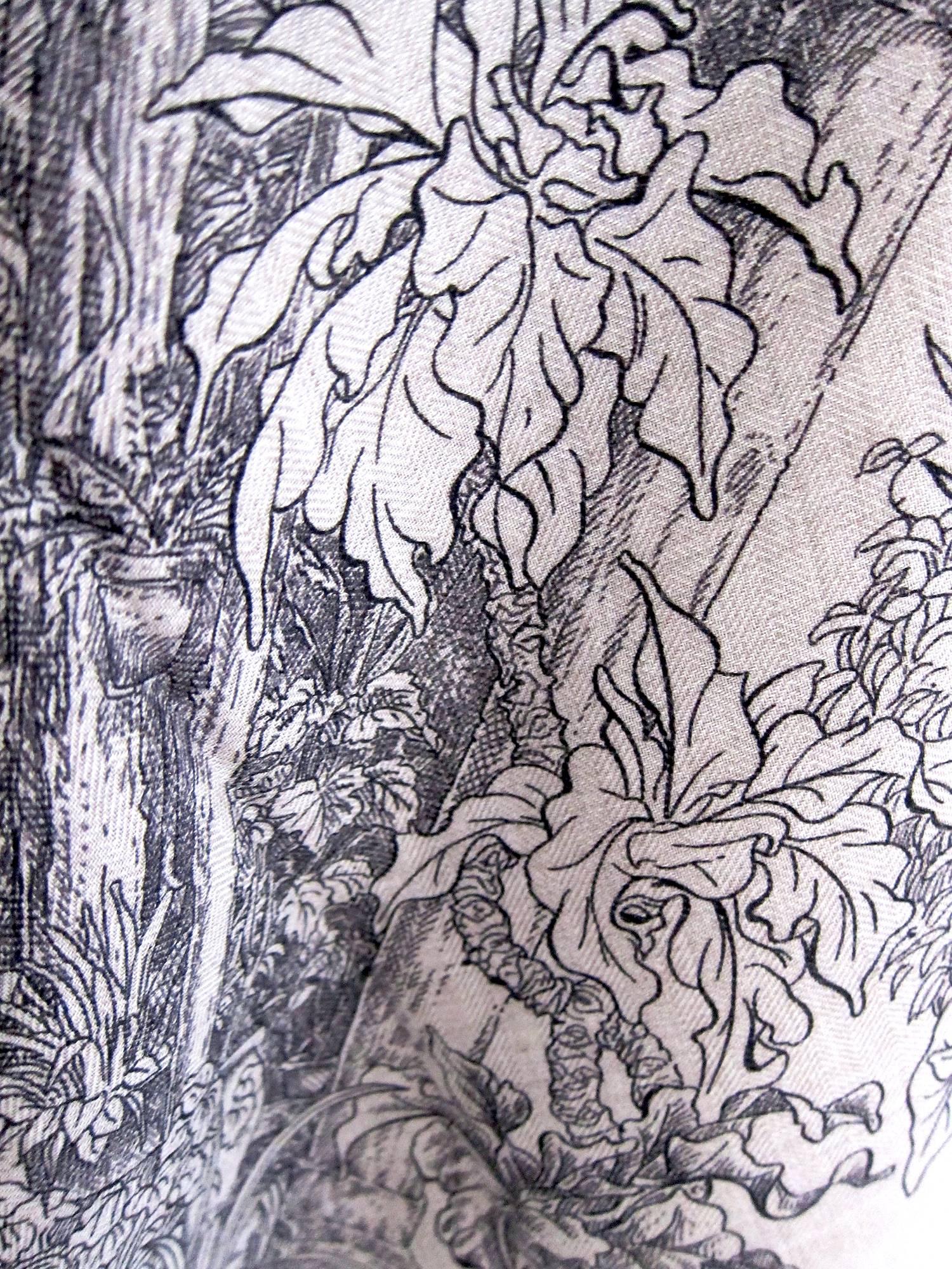 Hermes Jardin de Leila Naturel Anthracite Noir Cashmere Silk Shawl Grail 2