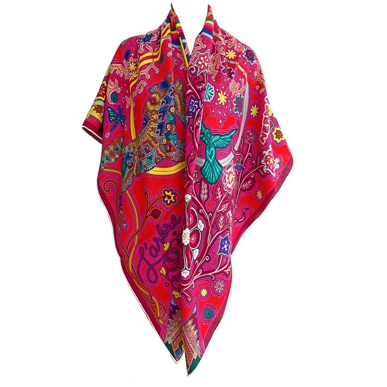 Hermes L\u0026#39;Arbre du Vent Cashmere Silk Shawl Scarf GM 140cm Fabulous ...  