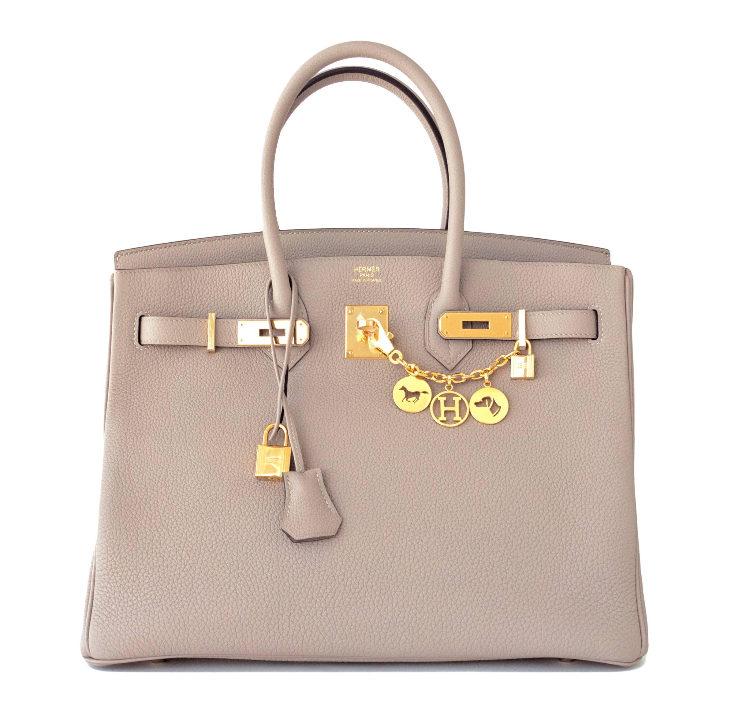 Hermes Gris Tourterelle 35cm Dove Grey Togo Birkin Gold GHW Tote Bag Chic  4