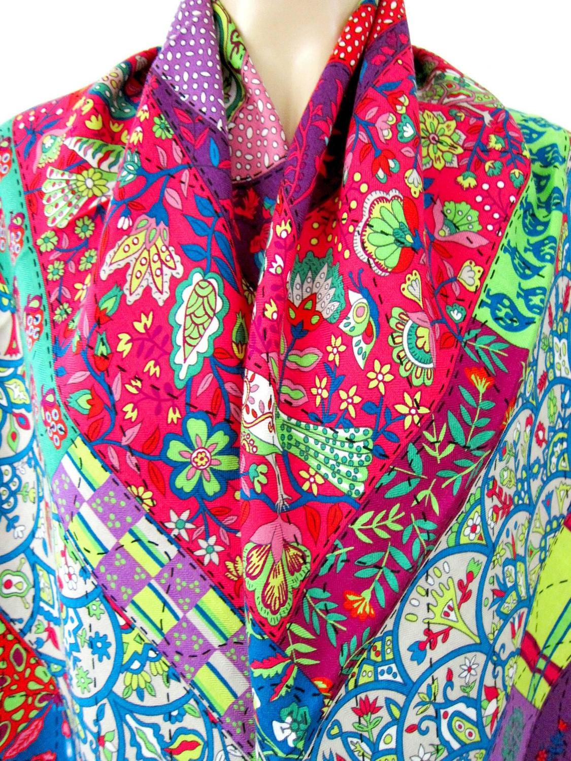 Hermes Pique Fleuri de Provence Cashmere Silk Shawl Scarf GM Rare ...  