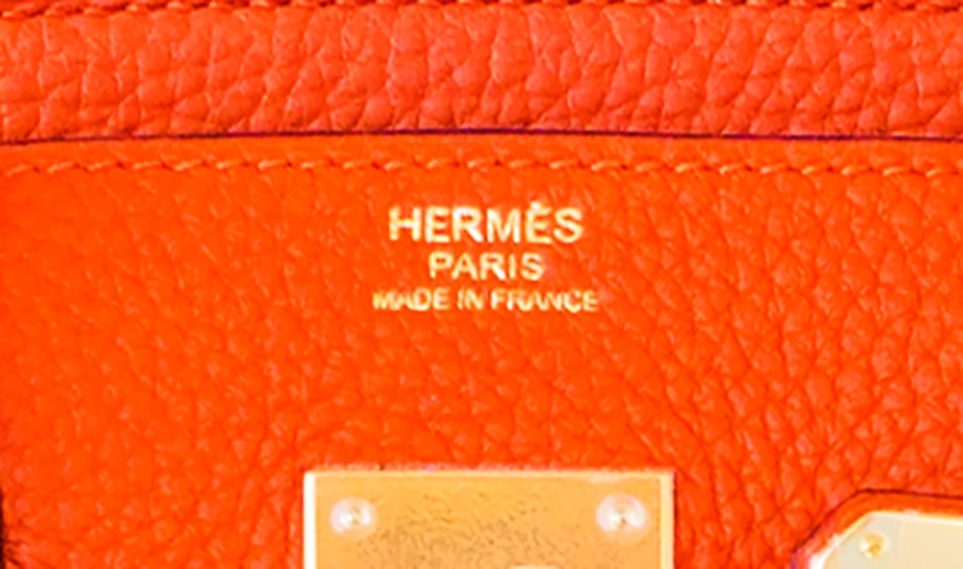 Hermes Orange 30cm Birkin Gold GHW Satchel Tote Bag Gorgeous 5
