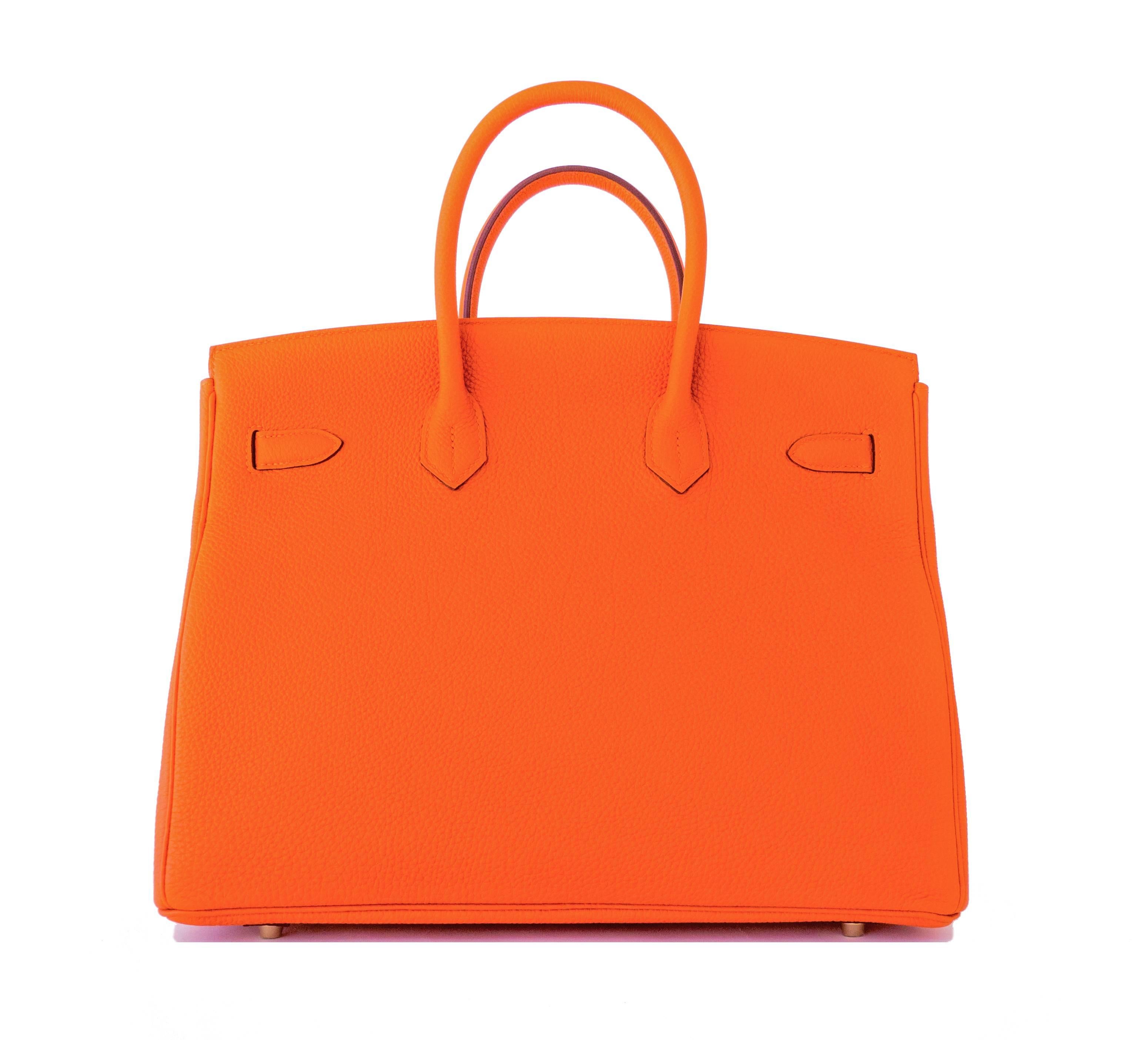 Hermes Orange 30cm Birkin Gold GHW Satchel Tote Bag Gorgeous 2