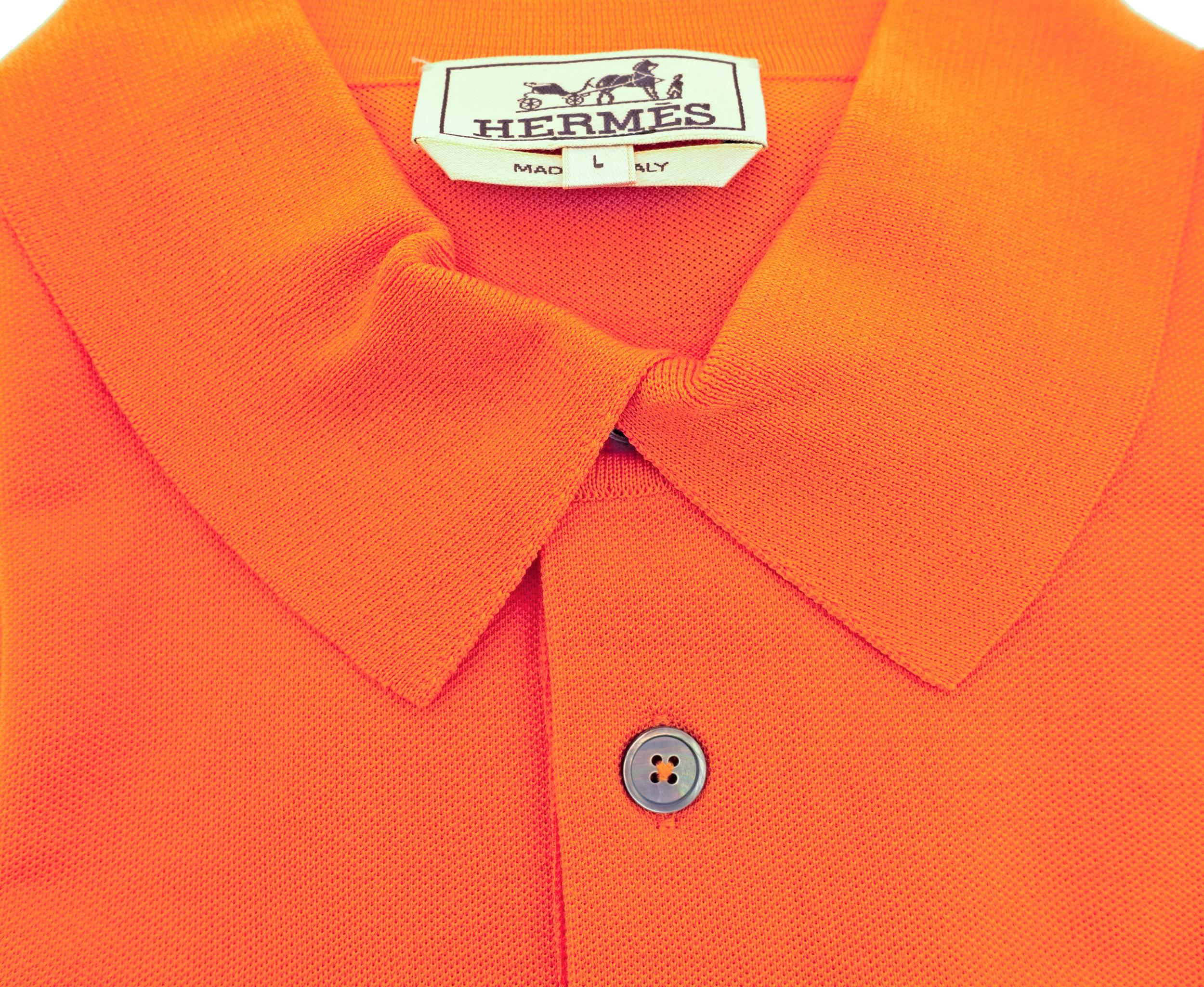 Red Hermes Orange Men's Polo Short Sleeve Cotton Shirt Large Iconic House Orange
