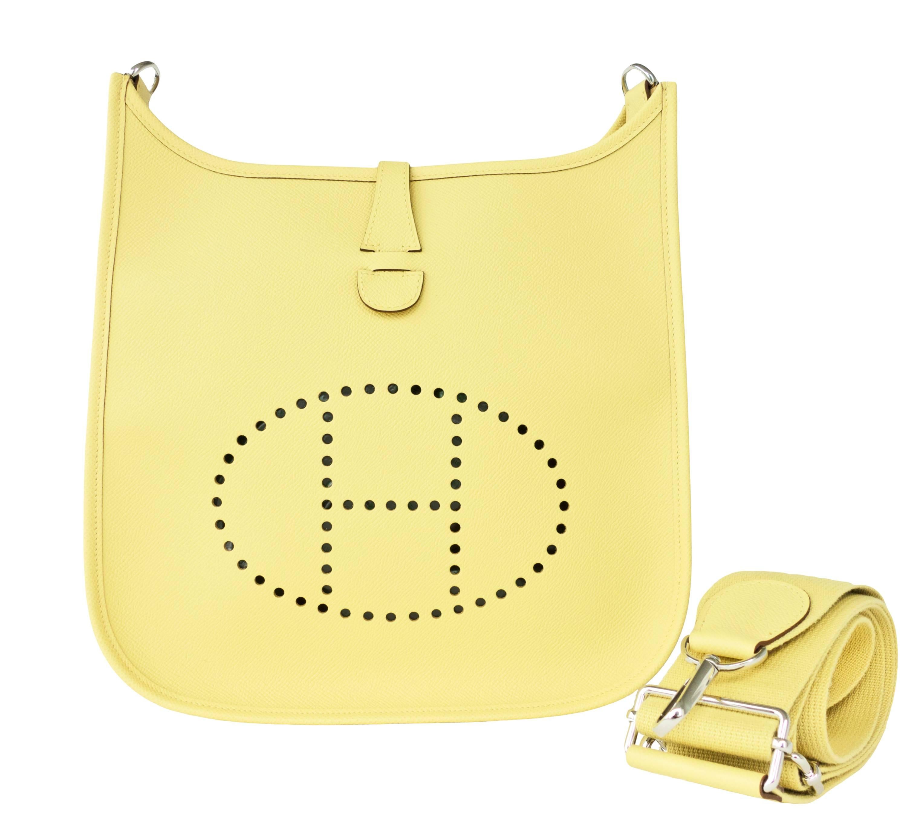 Hermes Jaune Poussin Evelyne PM Messenger Leather Bag Perfect for Summer! 4