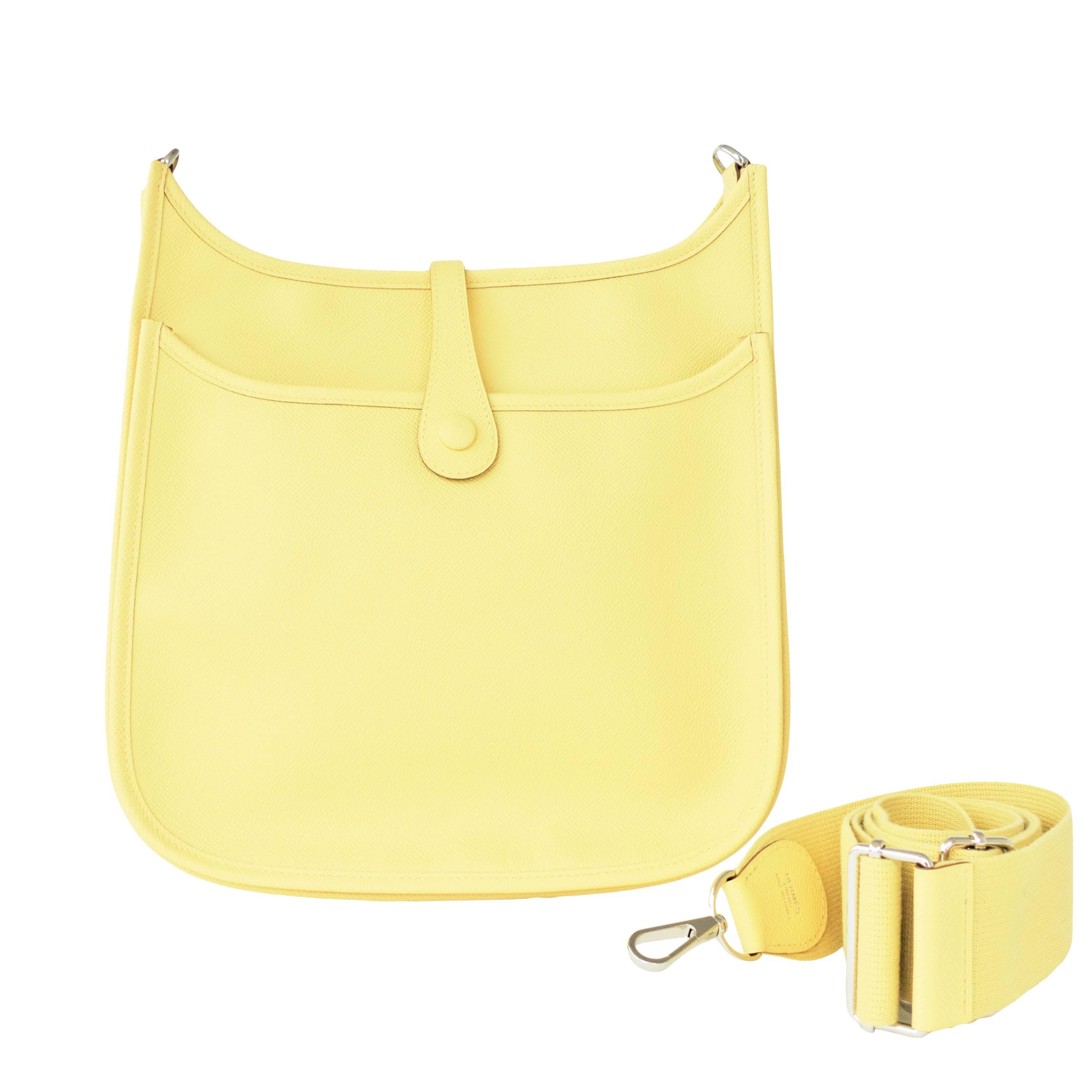 Women's Hermes Jaune Poussin Evelyne PM Messenger Leather Bag Perfect for Summer!