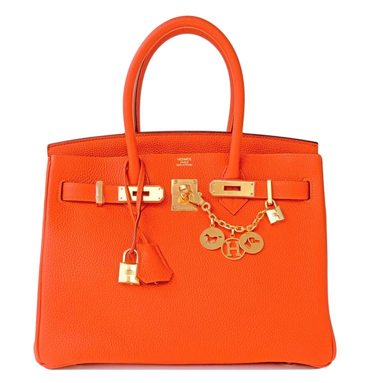 Hermes Feu Orange 30cm Togo Birkin Gold GHW Satchel Tote Bag Gorgeous ...