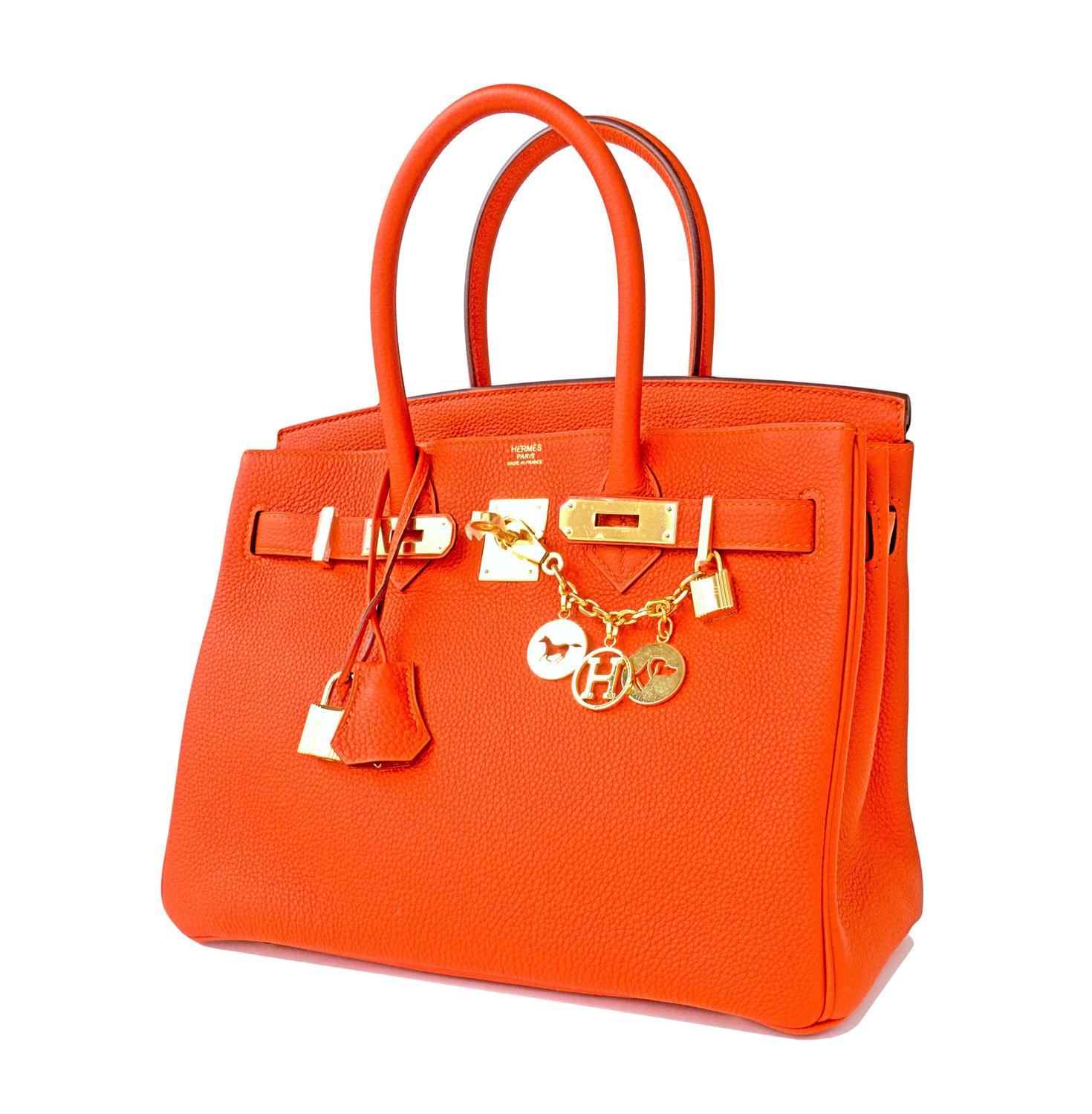 Hermes Feu Orange 30cm Togo Birkin Gold GHW Satchel Tote Bag ...  