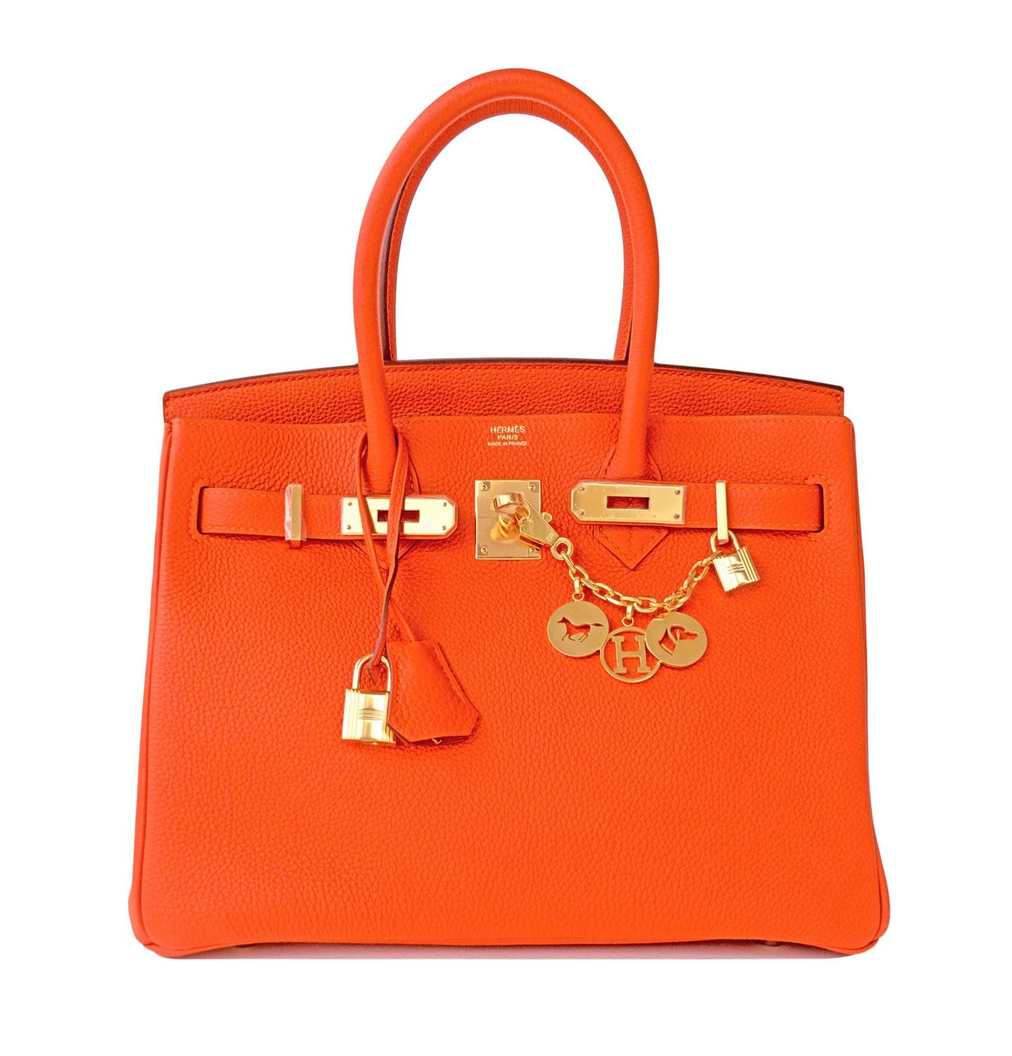 Hermes Feu Orange 30cm Togo Birkin Gold GHW Satchel Tote Bag ...  