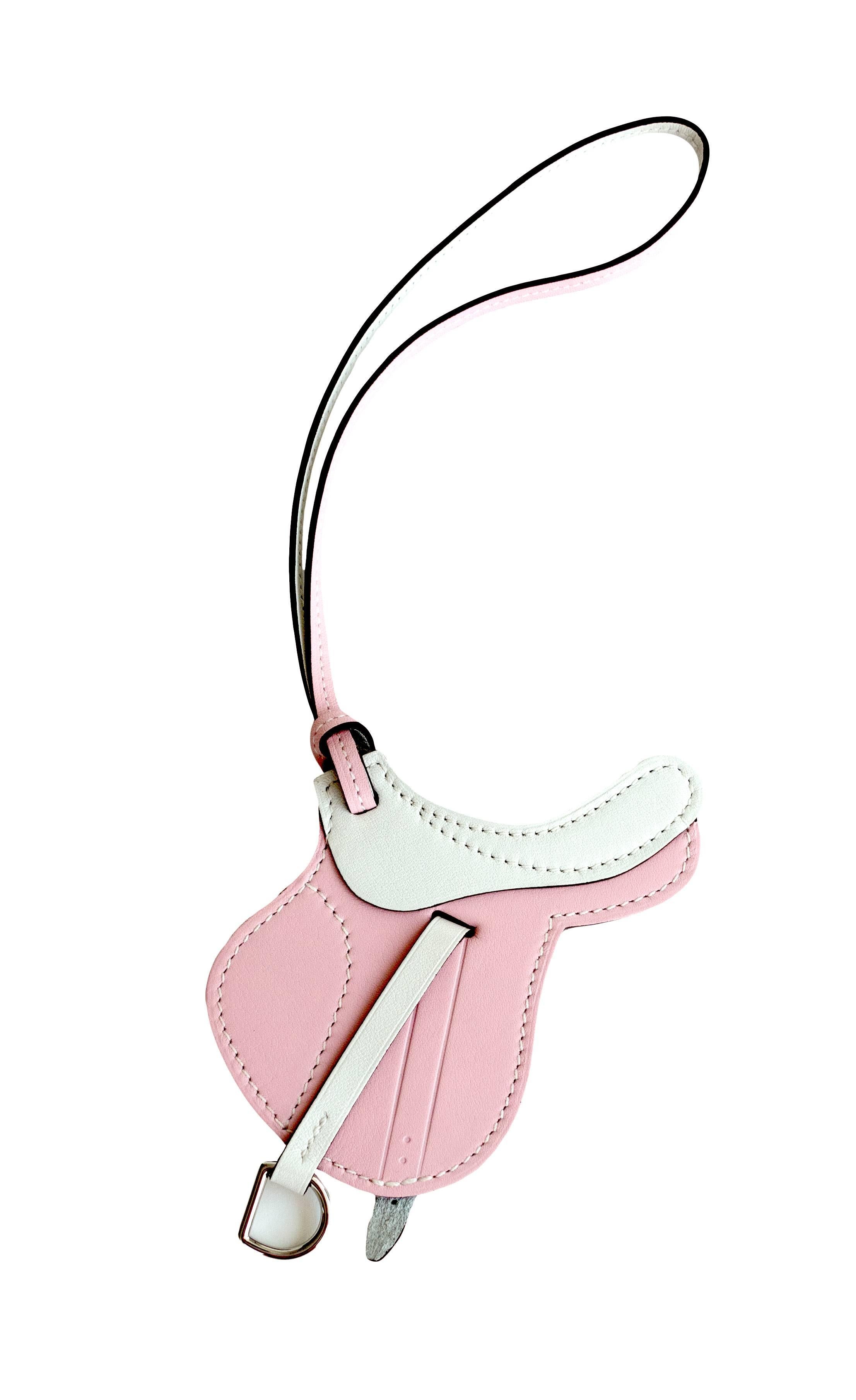 Beige Hermes Rose Sakura White Pink Blanc Bi-Color Saddle Paddock Flot Bag Charm 