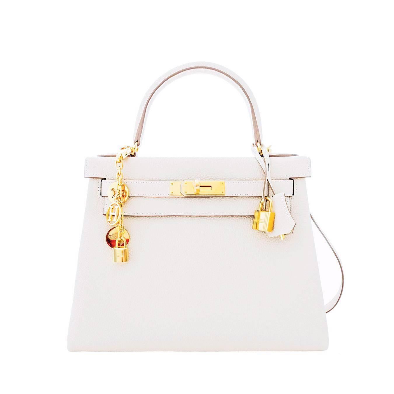 Women's Hermes Craie Chalk Togo Off White 28cm Kelly Gold GHW Shoulder Bag Summer!
