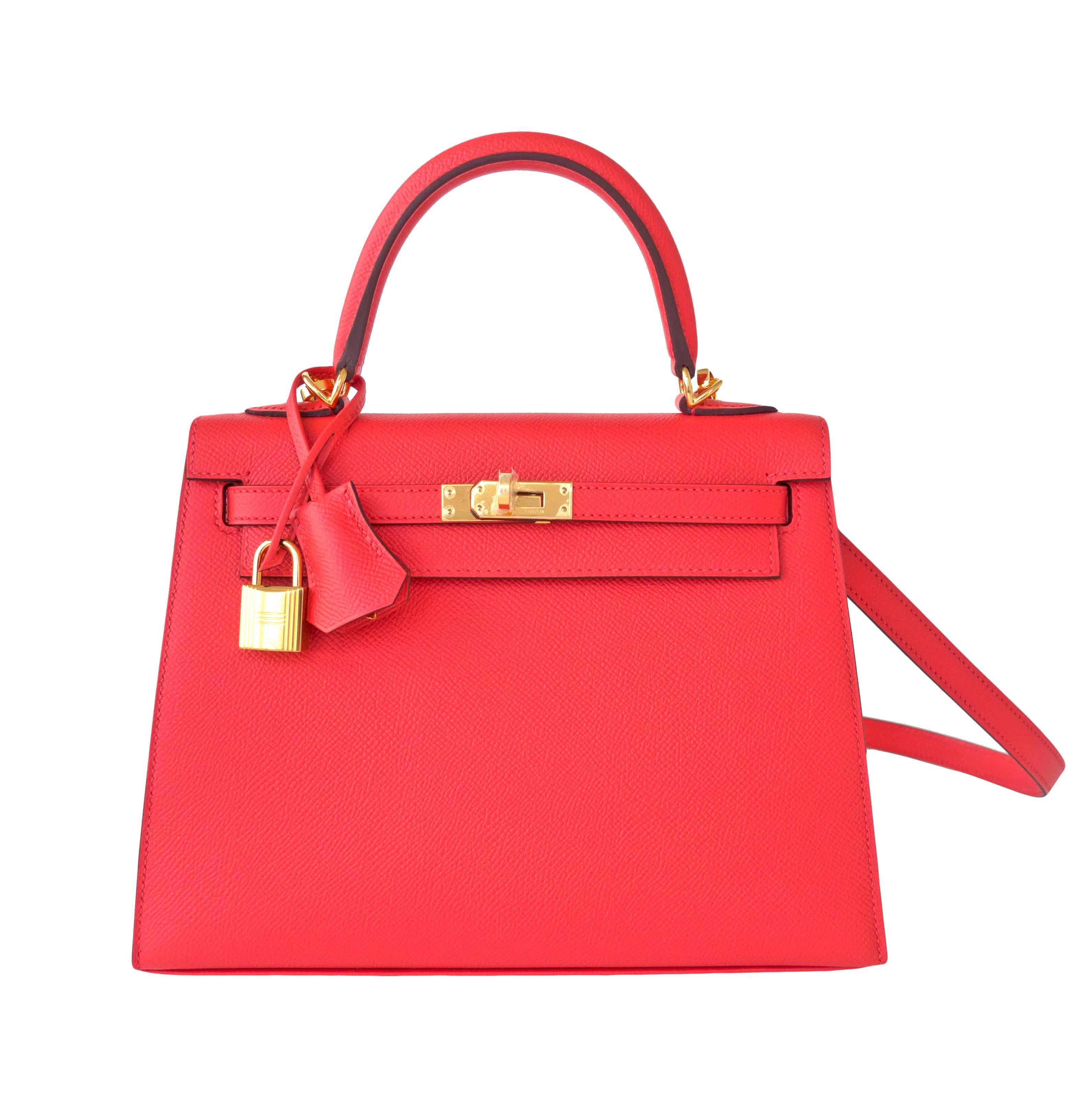 Hermes 25cm Rose Jaipur Coral Pink Red Sellier Epsom Kelly Bag Gold Jewel   4
